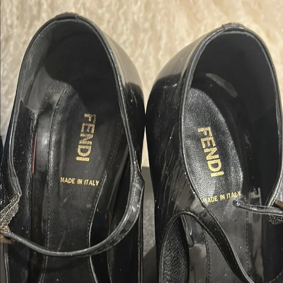 Fendi Black Patent Leather Peep-Toe Mary Jane Heels - Picture 6 of 7